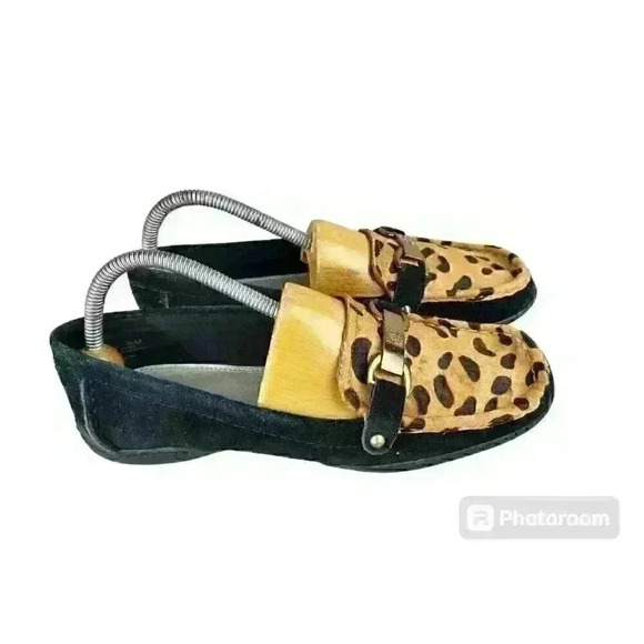 Anne Klein Zerega Leopard Print Loafer Black womens shoes sz 8.5 Leather Uppers - Picture 1 of 10